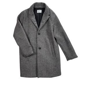 ZARA Kids Unisex 13/14 (EUR 164) Gray Plaid Wool Blend Car Coat Overcoat